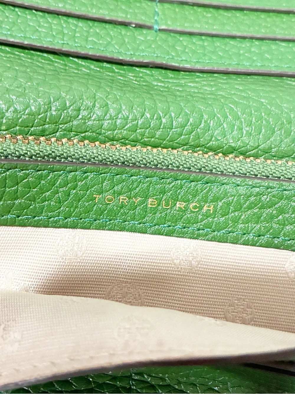 Tory Burch Blue Pebbled Leather Robinson Wallet Snap Button